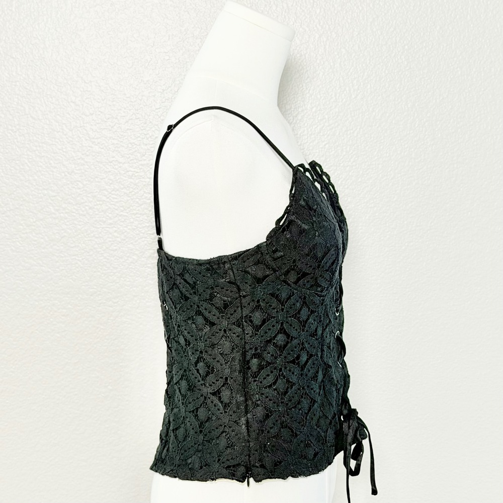 Lily Star Black Lace Corset Top Y2K Dark Coquette Bustier Lace Up Camisole M - Picture 6 of 15